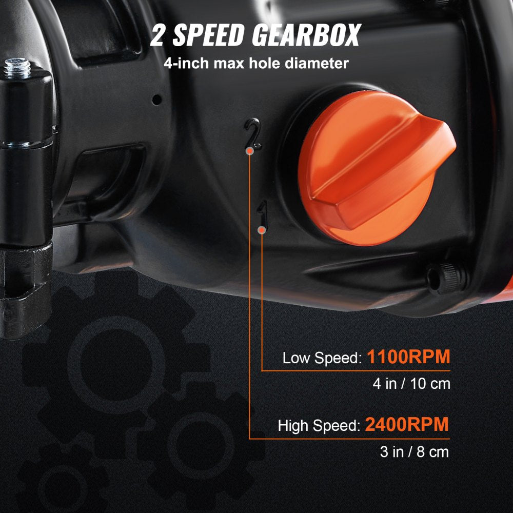 VEVOR Diamond Core Drilling Machine, 4in Handheld Wet Concrete Core Drill Rig, 1100-2400RPM Two Speed & 1-1/4" Thread & 2 Bubble Levels, 3-4in Drilling Diameter for Concrete Brick Block Stone, 1500W 