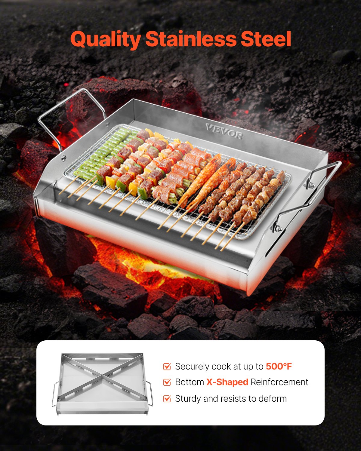 VEVOR 17x13 in Flat Top Griddle Stainless Steel Universal BBQ Grill Pan Cookware 