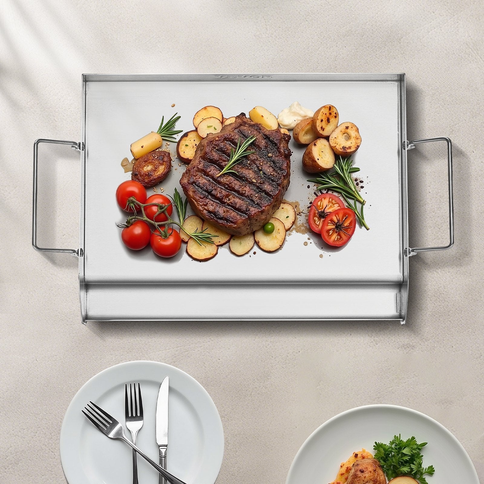 VEVOR 17x13 in Flat Top Griddle Stainless Steel Universal BBQ Grill Pan Cookware 
