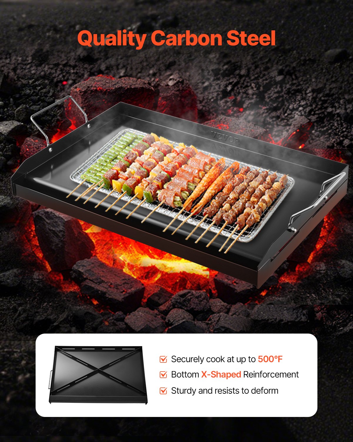 VEVOR 24x16 in Flat Top Griddle Carbon Steel Universal BBQ Grill Pan Cookware 