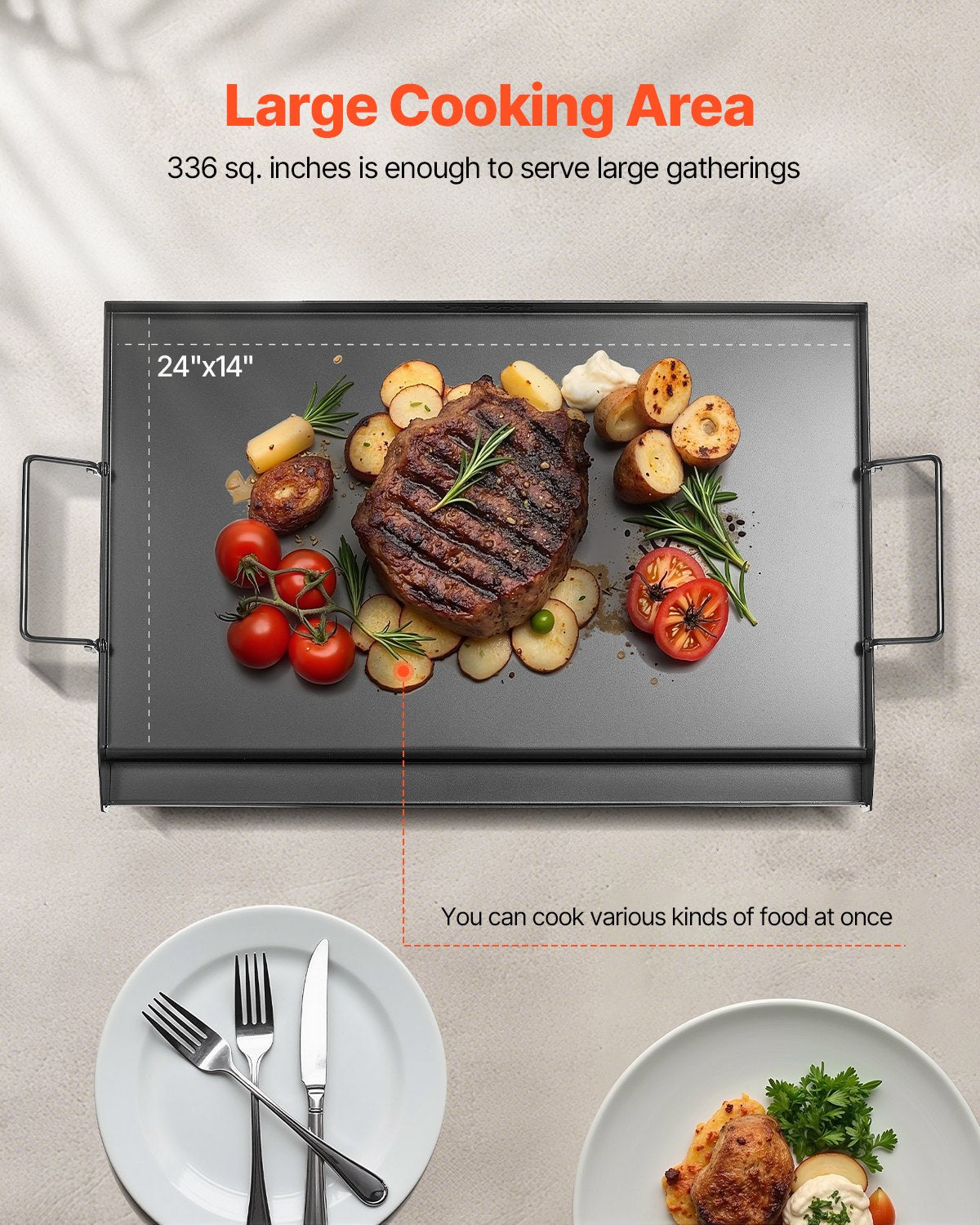 VEVOR 24x16 in Flat Top Griddle Carbon Steel Universal BBQ Grill Pan Cookware 