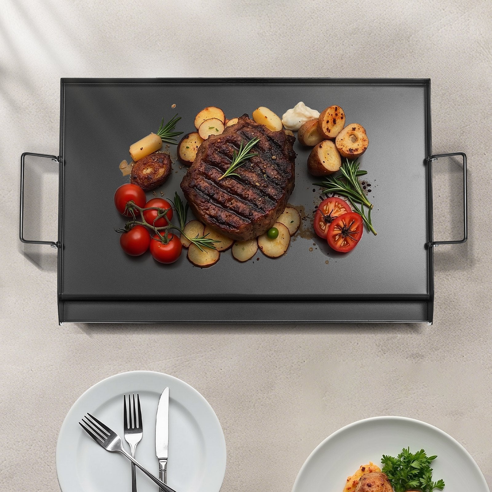 VEVOR 24x16 in Flat Top Griddle Carbon Steel Universal BBQ Grill Pan Cookware 