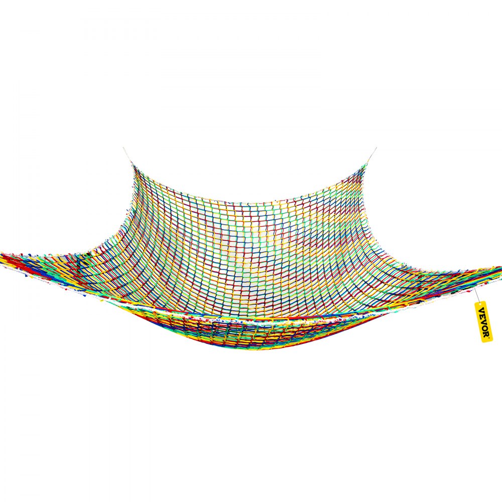 VEVOR Climbing Cargo Net, 6.6 x 10.5 ft Playground Climbing Cargo Net, Polyester Double Layers Cargo Net Climbing Outdoor with 500lbs Weight Capacity, Rope Bridge Net for Tree House, Monkey Bar, Rainb 