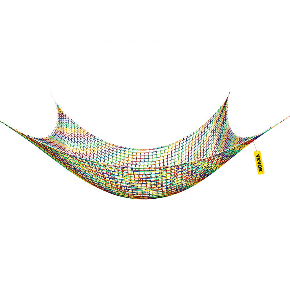 VEVOR Climbing Cargo Net, 6.6 x 10.5 ft Playground Climbing Cargo Net, Polyester Double Layers Cargo Net Climbing Outdoor with 500lbs Weight Capacity, Rope Bridge Net for Tree House, Monkey Bar, Rainb 
