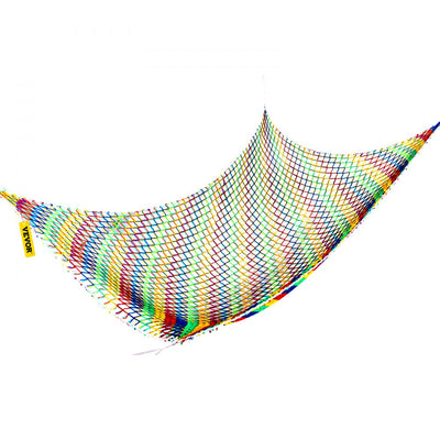 VEVOR Climbing Cargo Net, 6.6 x 10.5 ft Playground Climbing Cargo Net, Polyester Double Layers Cargo Net Climbing Outdoor with 500lbs Weight Capacity, Rope Bridge Net for Tree House, Monkey Bar, Rainb 