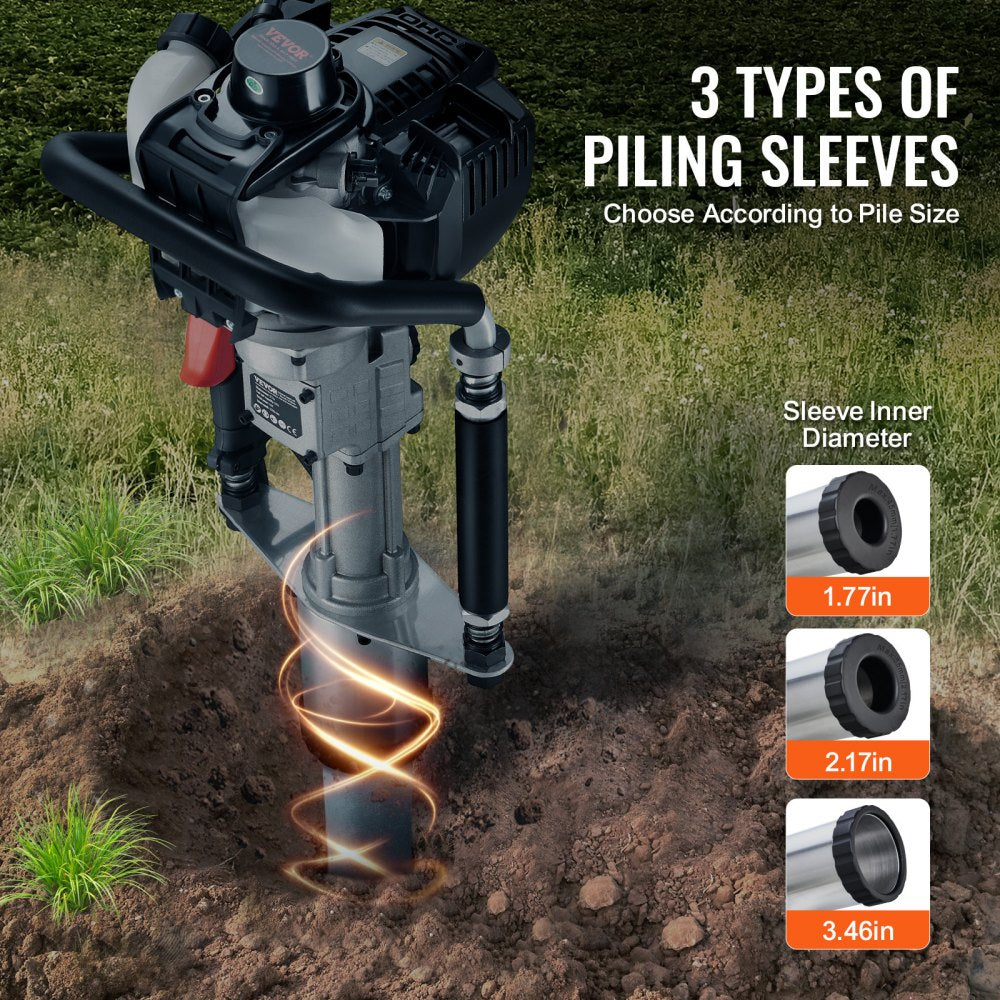 VEVOR 37.77cc Gas-Powered T Post Driver 4-Stroke Fence Piling Pounder w/ 3 Head 