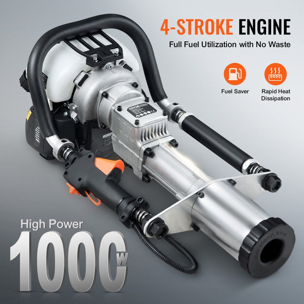 VEVOR 37.77cc Gas-Powered T Post Driver 4-Stroke Fence Piling Pounder w/ 3 Head 
