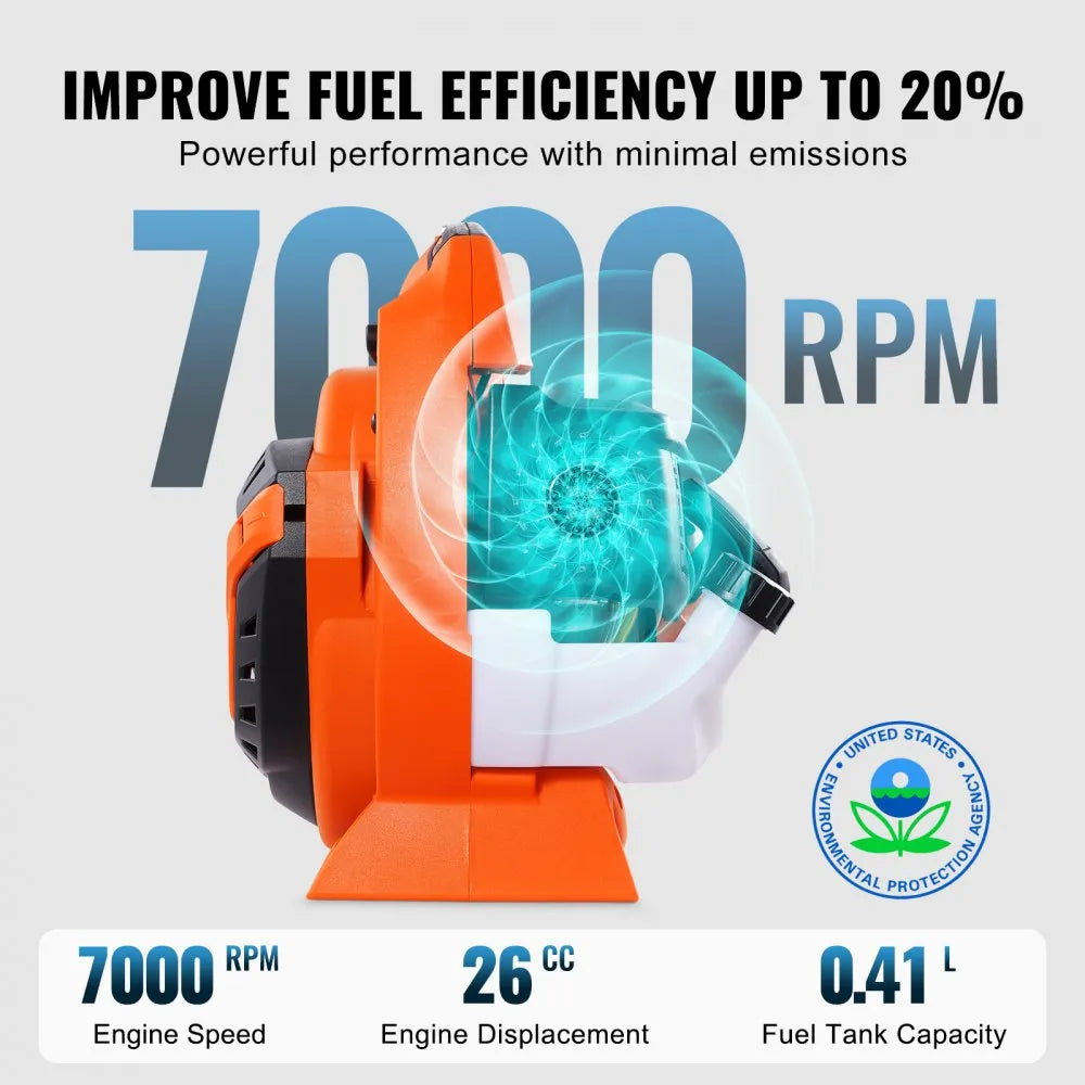 VEVOR Gas Leaf Blower, 26CC 2-Cycle Handheld Leaf Blower with A Fuel Tank, 2-in-1Gas-powered Blower 425CFM Air Volume 156MPH Speed, Ideal for Lawn Care, Leaf Cleaning, and Snow Removal