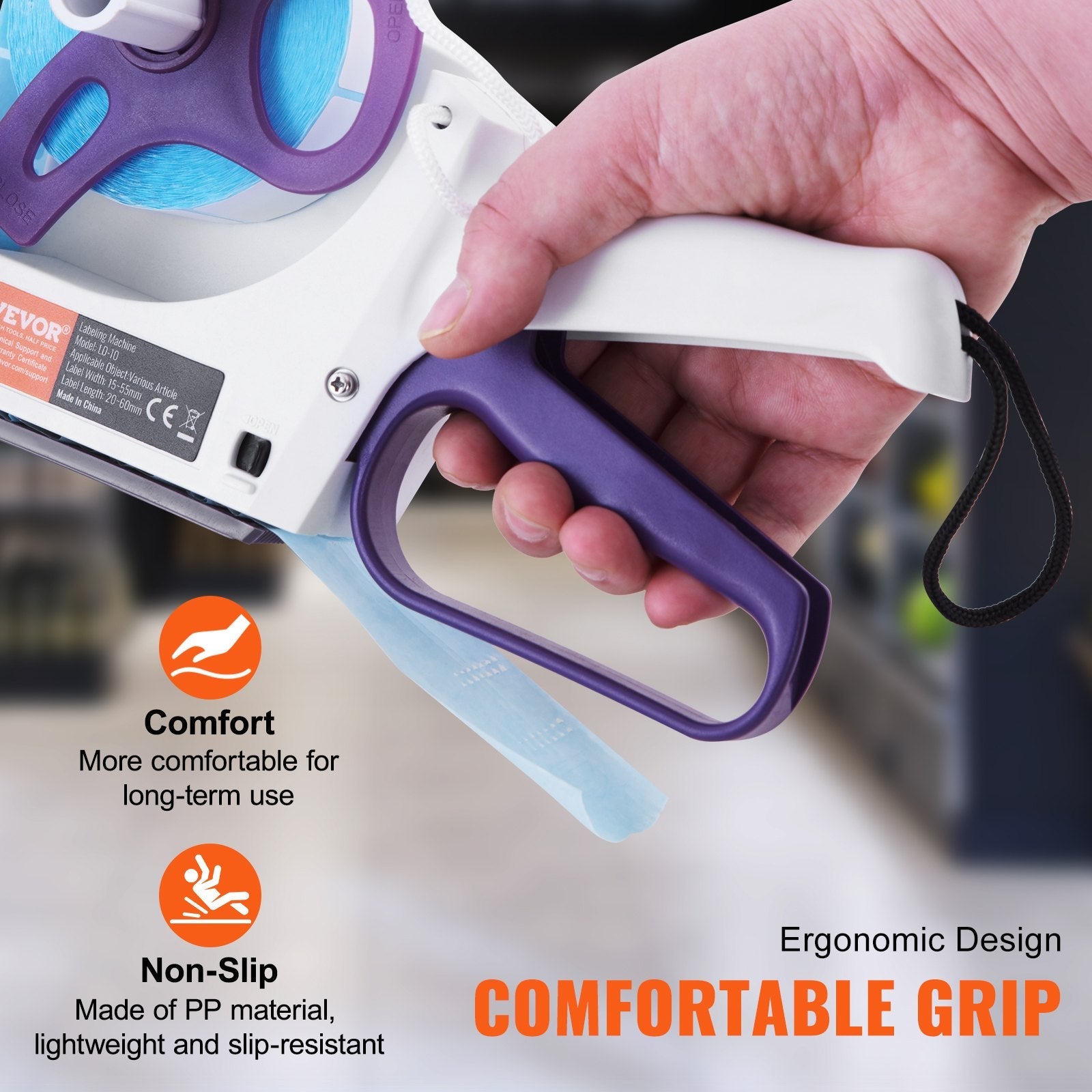 VEVOR Manual Label Applicator, 0.59-2.17 inches Label Width, 0.79-2.36 inches Label Length, Portable Hand-Held Labeling Machine with Label Roll and TPR Roller for Round Bottles, Boxes, Fruits Labeling 