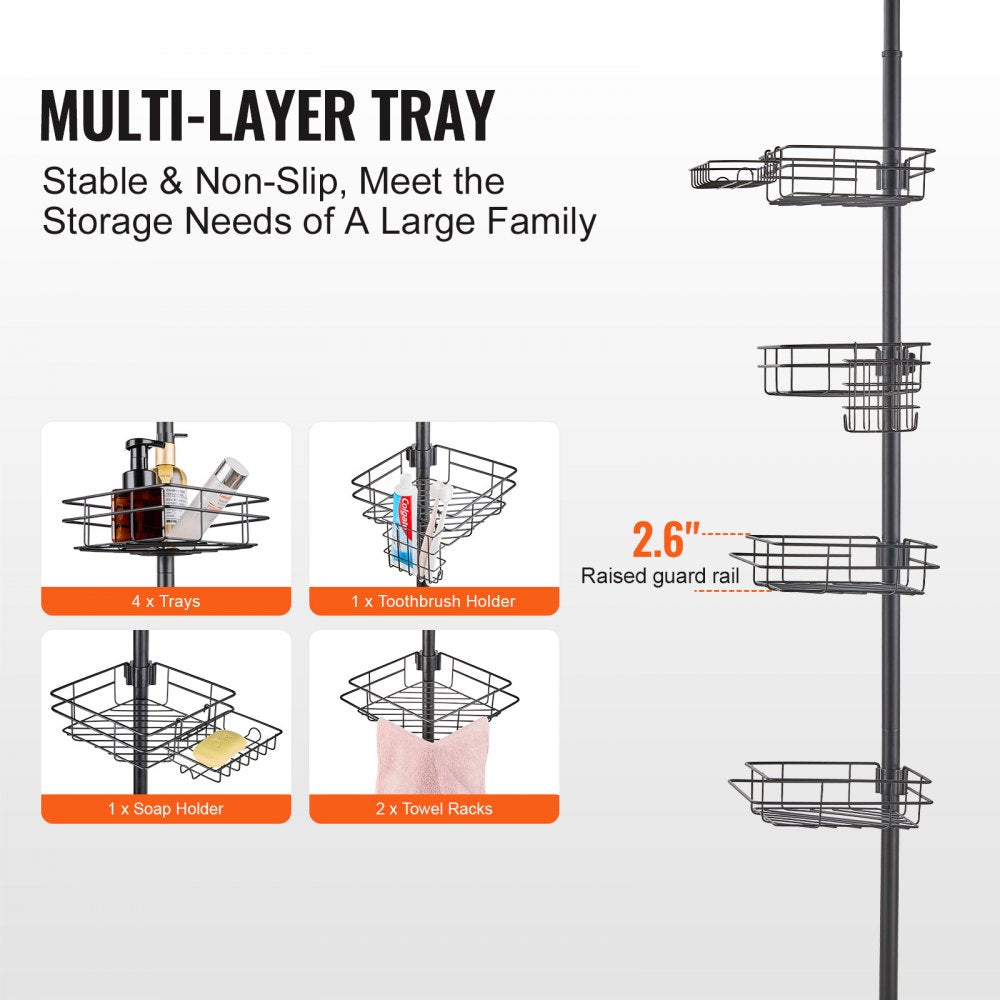 VEVOR 42" to 114" High Shower Corner Caddy Tension Pole Rust-Proof Tension Pole 