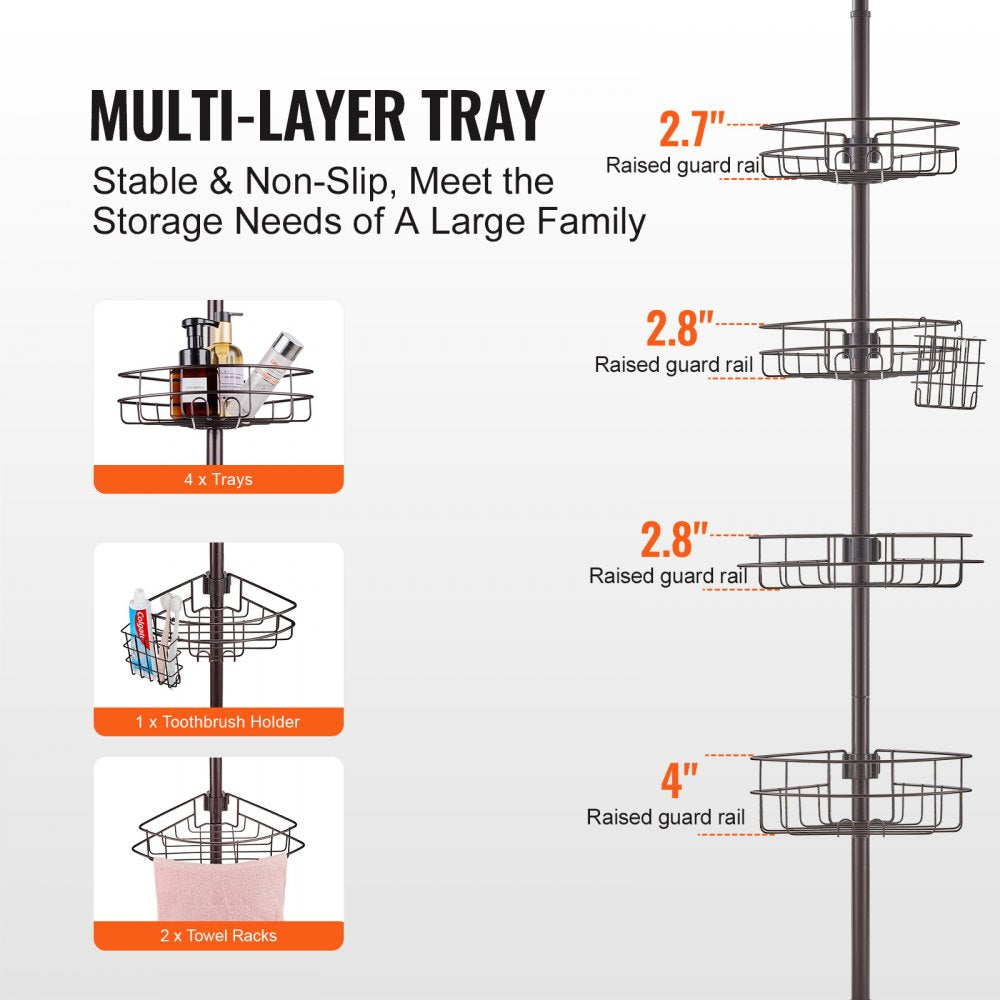 VEVOR 56" to 114" High Shower Corner Caddy Tension Pole Rust-Proof Tension Pole 