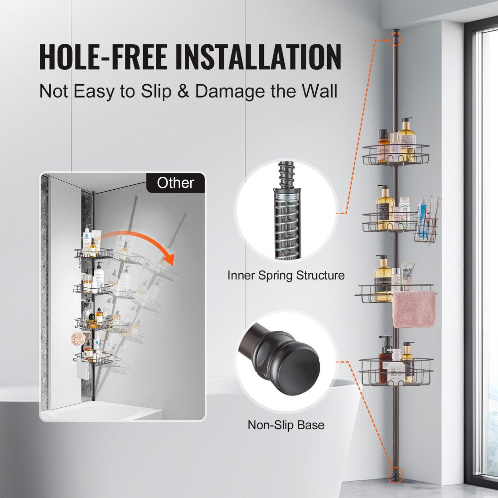 VEVOR 56" to 114" High Shower Corner Caddy Tension Pole Rust-Proof Tension Pole 