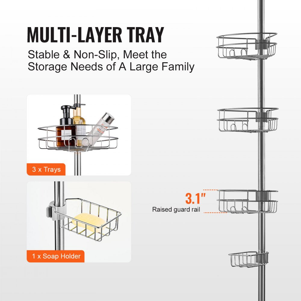 VEVOR 39" to 125" High Shower Corner Caddy Tension Pole Rust-Proof Tension Pole 