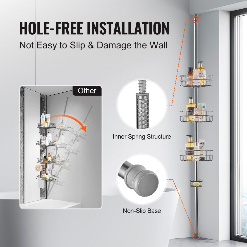 VEVOR 39" to 125" High Shower Corner Caddy Tension Pole Rust-Proof Tension Pole 