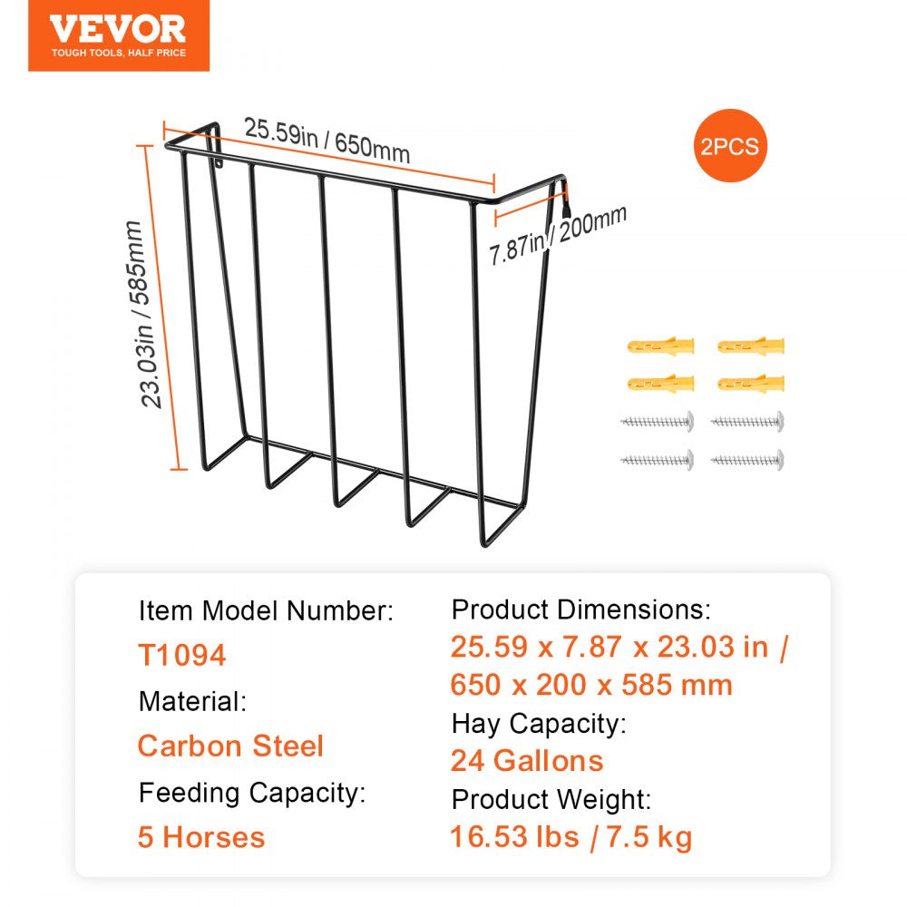 VEVOR Livestock Hay Feeder 2 Packs 24 Gallons Wall Mounted Goat Hay Rack 