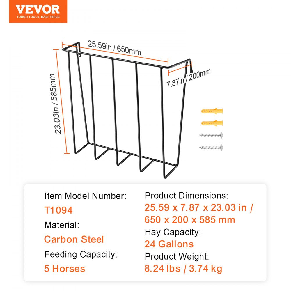 VEVOR Livestock Hay Feeder 24 Gallons Wall Mounted Goat Hay Rack for Horses 