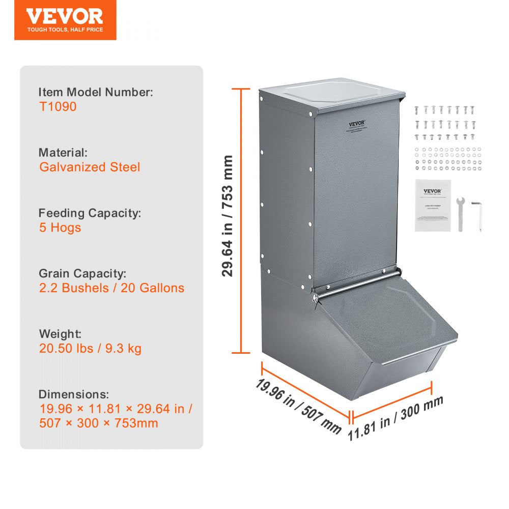 VEVOR Hog Feeder 2.2 Bushel Metal Double Door Pig Feeder Feeding up to 5 Hogs 