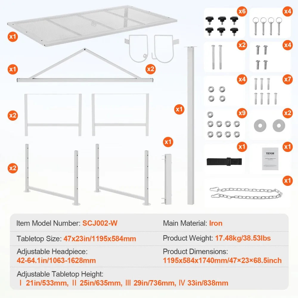VEVOR Goat & Sheep Stand, 47x23 inch Livestock Stand, Metal Livestock Milking and Shearing Stand 21" to 33" Adjustable Height, with Headpiece and Nose Loop, 500lbs Loading Weight, White