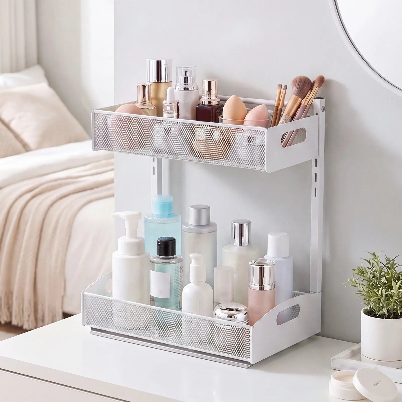 Under Sink Organizer 2-Pack – 2-Tier Pull-Out Cabinet Storage, Adjustable Height, White