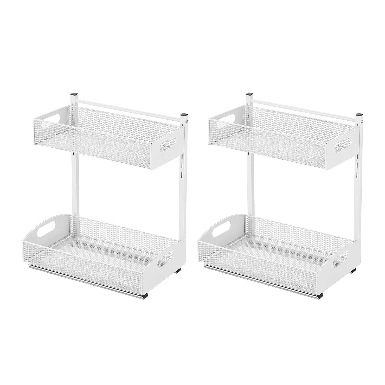 Under Sink Organizer 2-Pack – 2-Tier Pull-Out Cabinet Storage, Adjustable Height, White