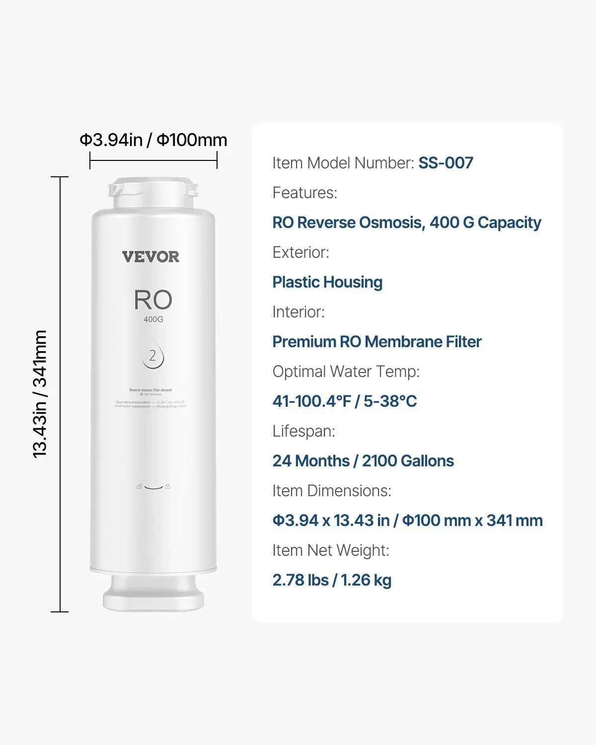 VEVOR Reverse Osmosis System Replacement for SS-001 Under Sink Water Filter