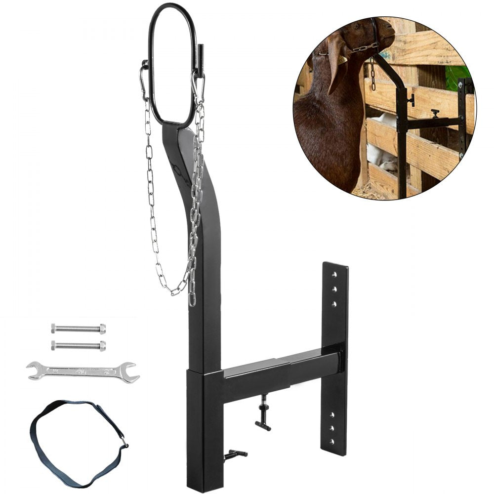 VEVOR Livestock Stand, 9.8" Height and Trimming Stand 5.9" Length Adjustable, Steel Gate Attachment Nose Loop Headpiece, Nose Loop Goat Trimming Stands, Sheep Shearing Stand, for Sheep & Goats 