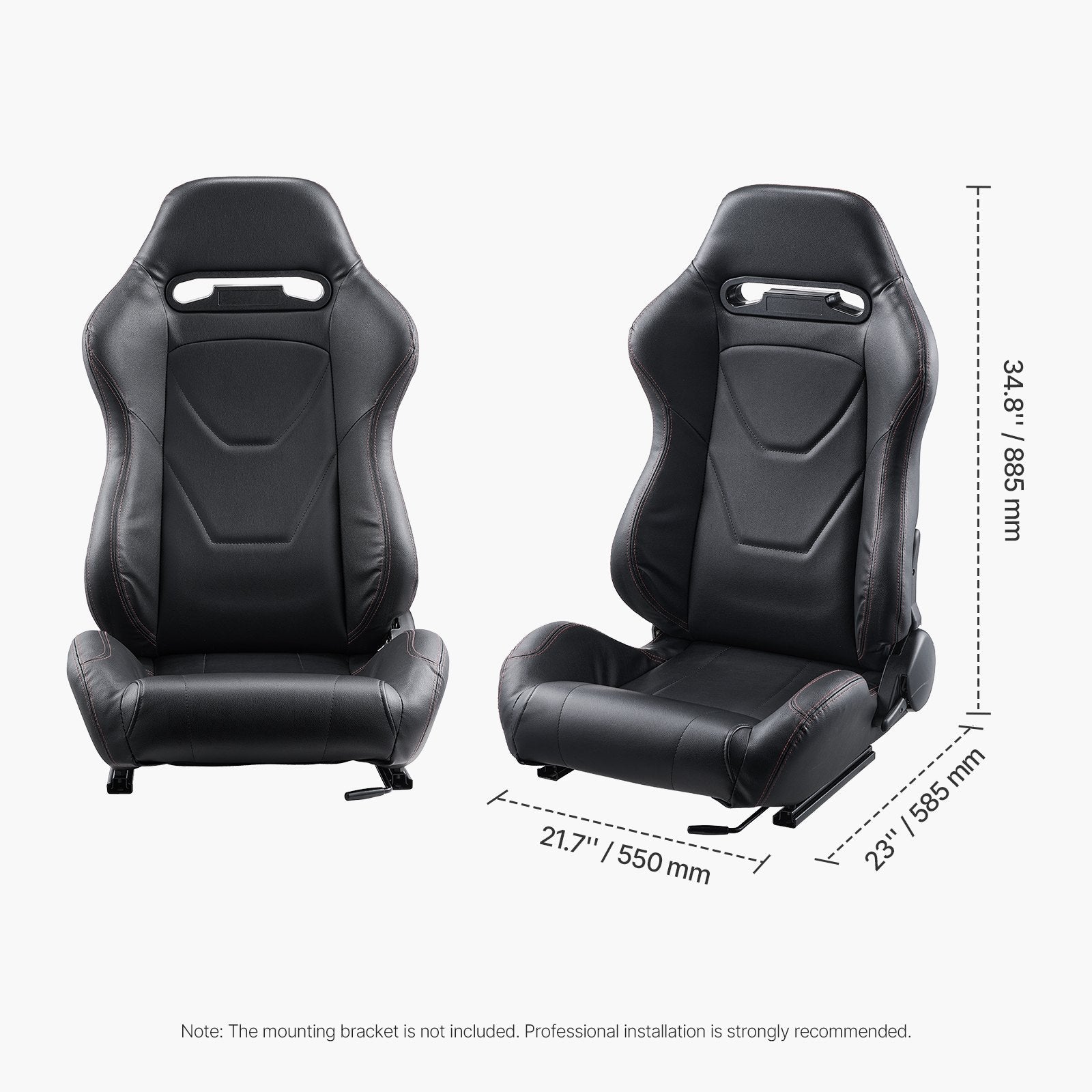 VEVOR 2 Set Racing Seat Adjustable Racing Chair with PVC Leather & Q235B Slider 