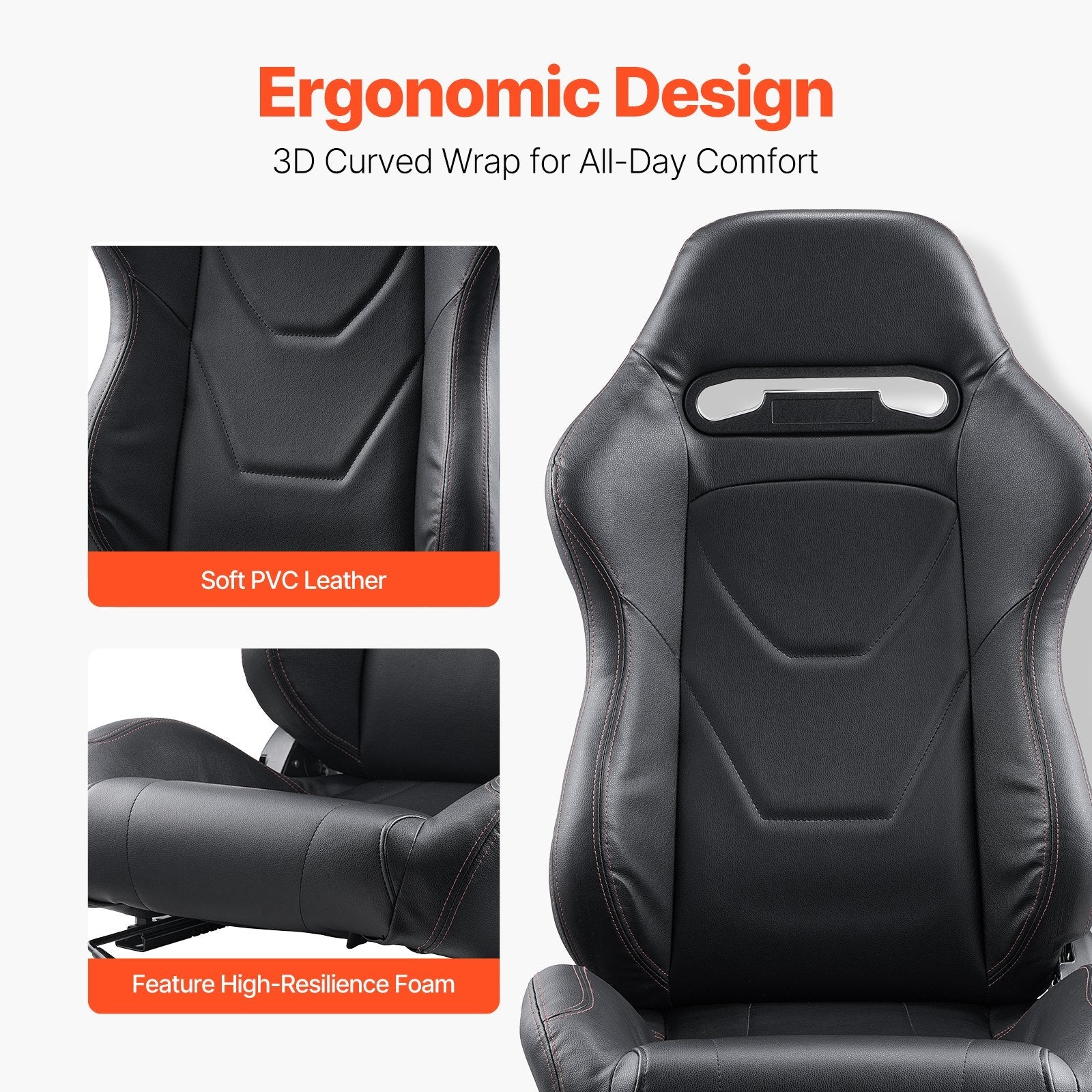 VEVOR 2 Set Racing Seat Adjustable Racing Chair with PVC Leather & Q235B Slider 