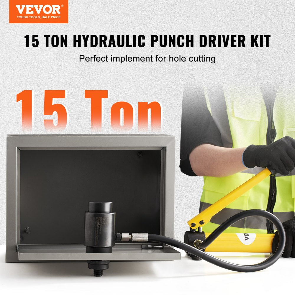 VEVOR 15 Ton Hydraulic Knockout Punch Driver Kit Hole Tool 1/2"-4" with 10 Dies 