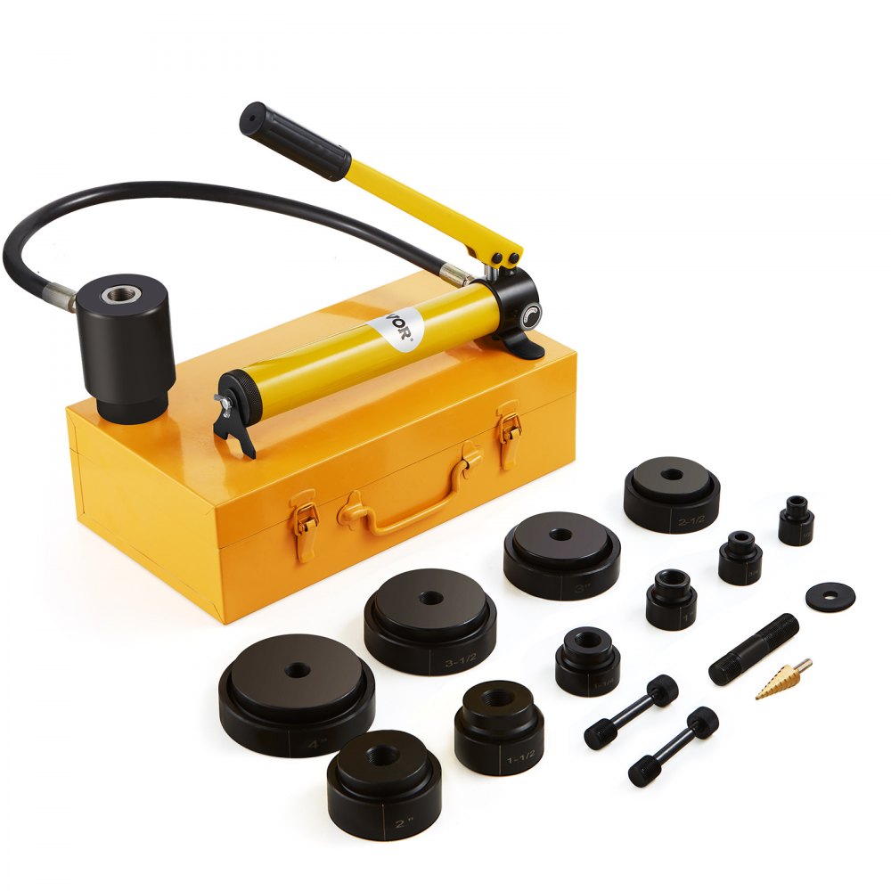 VEVOR 15 Ton Hydraulic Knockout Punch Driver Kit Hole Tool 1/2"-4" with 10 Dies 