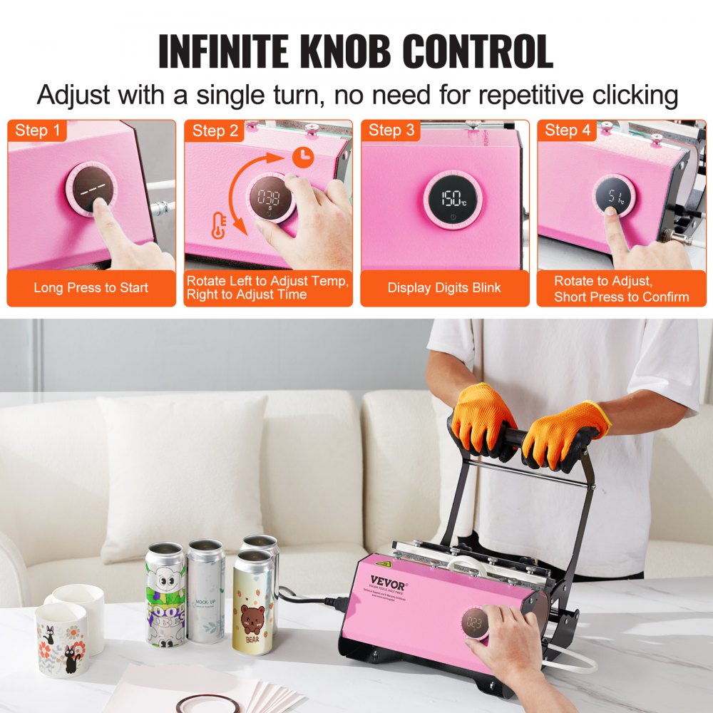 VEVOR Mug Heat Press, 11-30oz Tumbler Heat Press Machine, Sublimation Transfer Straight Skinny Tumblers, Cup Heat Press with Heat-resist Gloves & Tape, DIY Ceramic Mugs Cups Glasses, As Gift, Pink 