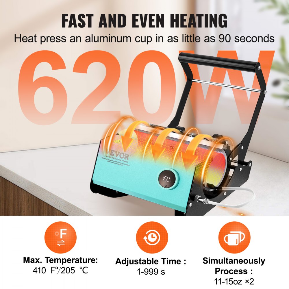 VEVOR Mug Heat Press, 11-30oz Tumbler Heat Press Machine, Sublimation Transfer Straight Skinny Tumblers, Cup Heat Press with Heat-resist Gloves & Tape, DIY Ceramic Mugs Cups Glasses, As Gift, Green 