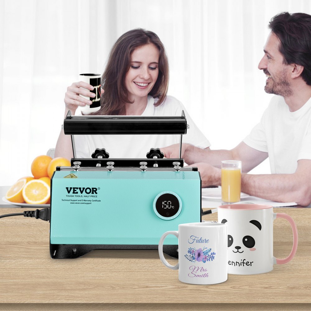 VEVOR Mug Heat Press, 11-30oz Tumbler Heat Press Machine, Sublimation Transfer Straight Skinny Tumblers, Cup Heat Press with Heat-resist Gloves & Tape, DIY Ceramic Mugs Cups Glasses, As Gift, Green 