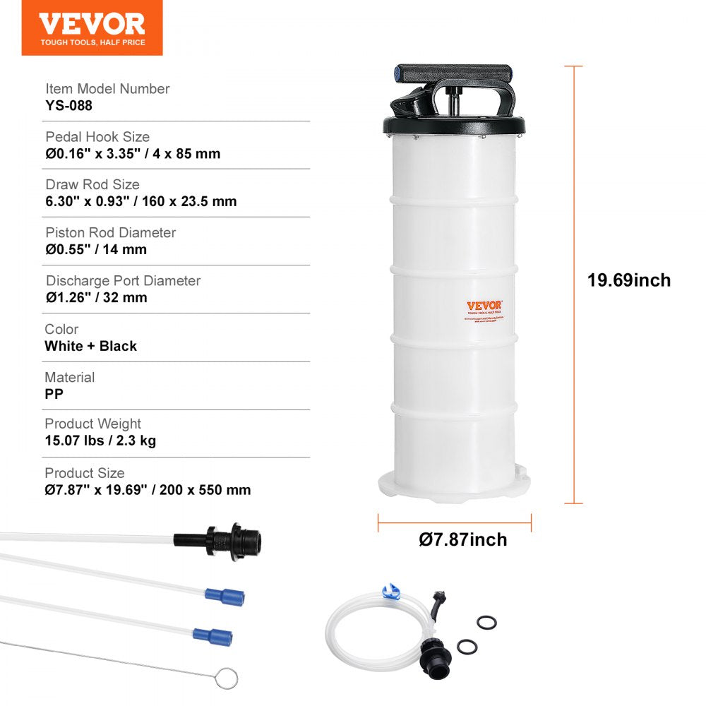 VEVOR Fluid Extractor, 1.74 Gallons (6.5 Liters), Manual Hand-Operated Oil Changer Vacuum Fluid Extractor with Dipstick and Hose, Oil Extractor Change Pump for Automotive Fluids Vacuum Evacuation 