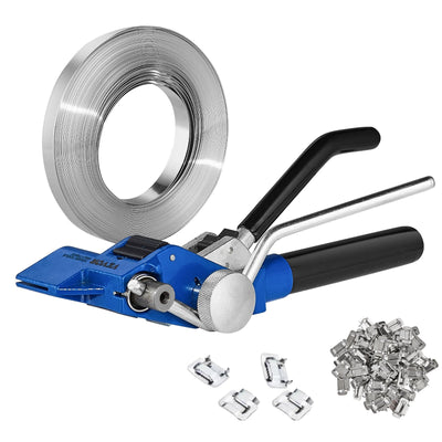 VEVOR Banding Strapping Kit with Strapping Tensioner Tool, 100 ft Length 304 Stainless Steel Banding, 100 Metal Seals, Pallet Packaging Strapping Banding Kit, Banding Packaging Strapping for Packing 