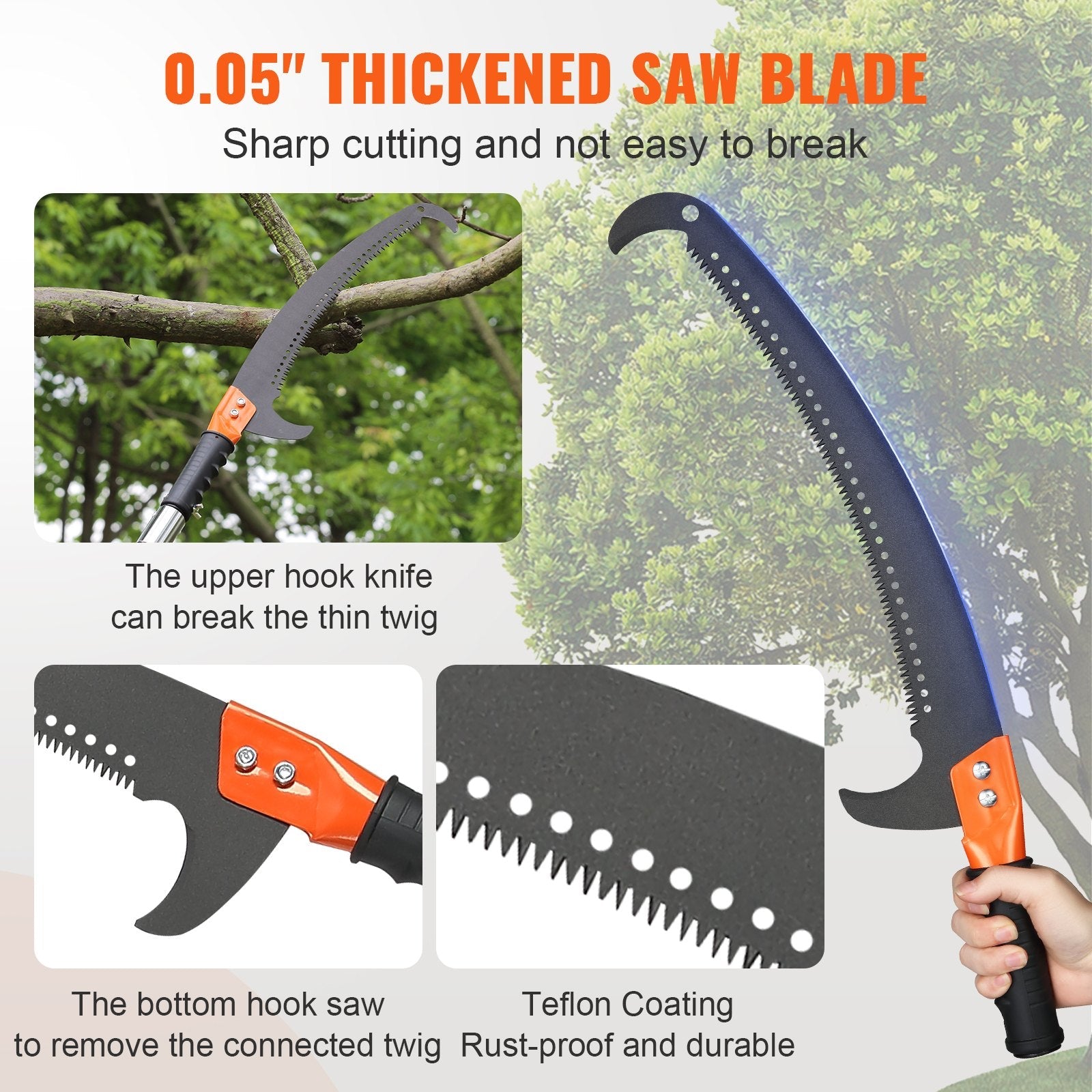 VEVOR Manual Pole Saw, 7.3-27 ft Extendable Tree Pruner, Sharp Steel Blade High Branches Trimming, Manual Branch Trimmer with Lightweight 8 Fiberglass Handles, for Pruning Palms and Shrubs 