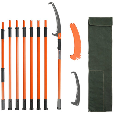 VEVOR Manual Pole Saw, 7.3-27 ft Extendable Tree Pruner, Sharp Steel Blade High Branches Trimming, Manual Branch Trimmer with Lightweight 8 Fiberglass Handles, for Pruning Palms and Shrubs 