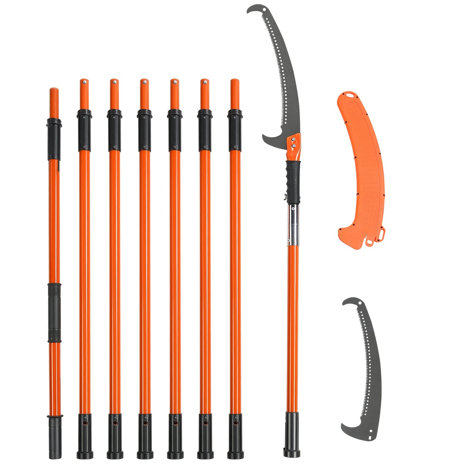 VEVOR Manual Pole Saw, 7.3-27 ft Extendable Tree Pruner, Sharp Steel Blade High Branches Trimming, Manual Branch Trimmer with Lightweight 8 Fiberglass Handles, for Pruning Palms and Shrubs 