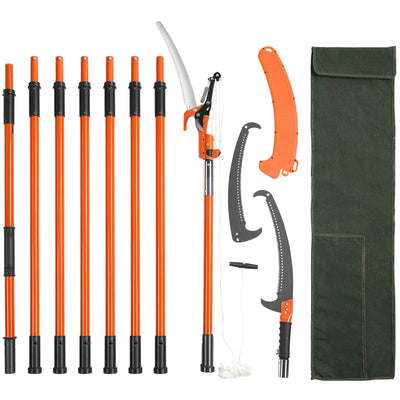 VEVOR Manual Pole Saw, 7.3-27 ft Extendable Tree Pruner, Sharp Steel Blade and Scissors High Branches Trimming, Branch Trimmer with Lightweight 8 Fiberglass Handles, for Pruning Palms and Shrubs 