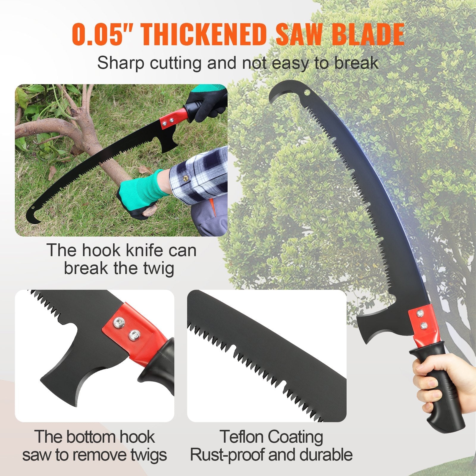 VEVOR Manual Pole Saw Extendable Tree Pruner 4.9-20 ft Aluminum Alloy Pole 