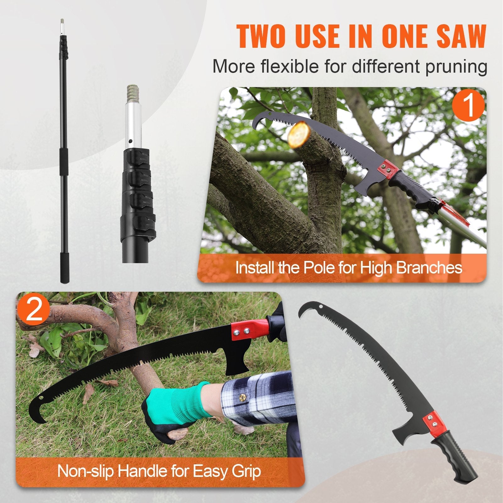 VEVOR Manual Pole Saw Extendable Tree Pruner 4.9-20 ft Aluminum Alloy Pole 