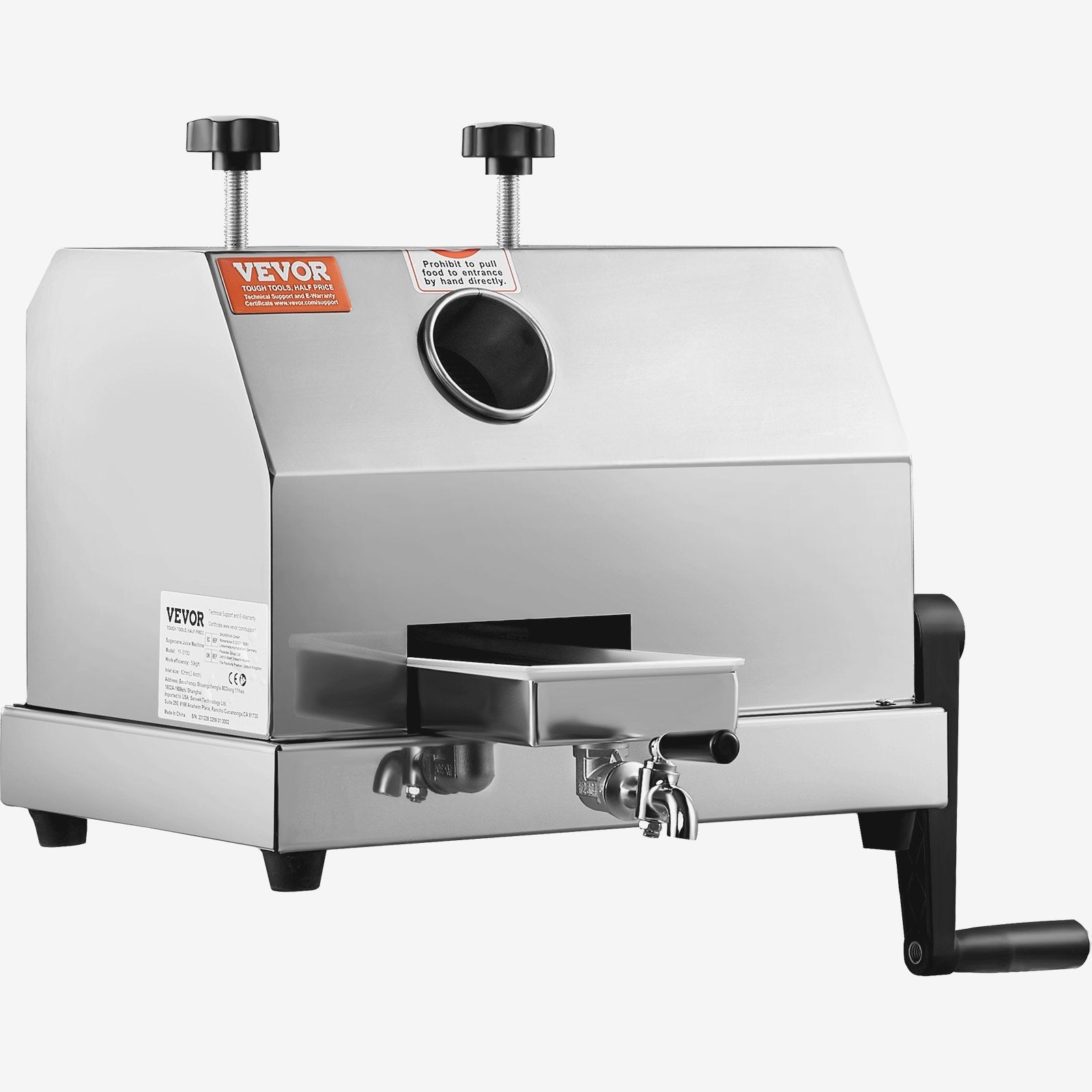VEVOR Commercial Sugar Cane Juicer, 110LBS/H High Output Sugarcane Juicer Machine with 3 Stainless Steel Rollers, 2.4" Large Inlet, Manual Sugarcane Juice Extractor Squeezer for Home/Commercial Use 