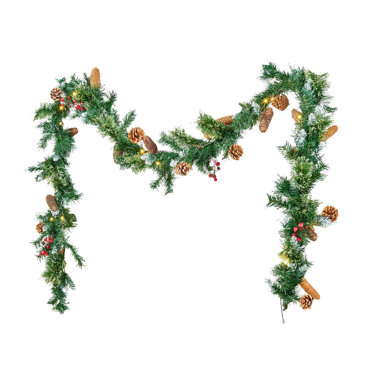 VEVOR 9-Ft Christmas Garland with 50 LED Lights, Artificial Pine Garland with Pine Cones and Berry Clusters for Mantel, Fireplace and Doorway