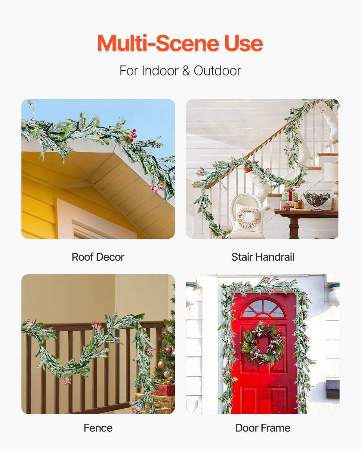 VEVOR 6.6-Ft Christmas Garland with 20 LED Lights, Artificial Greenery with Olive Leaves, Vines and Red Berries for Mantel and Fireplace