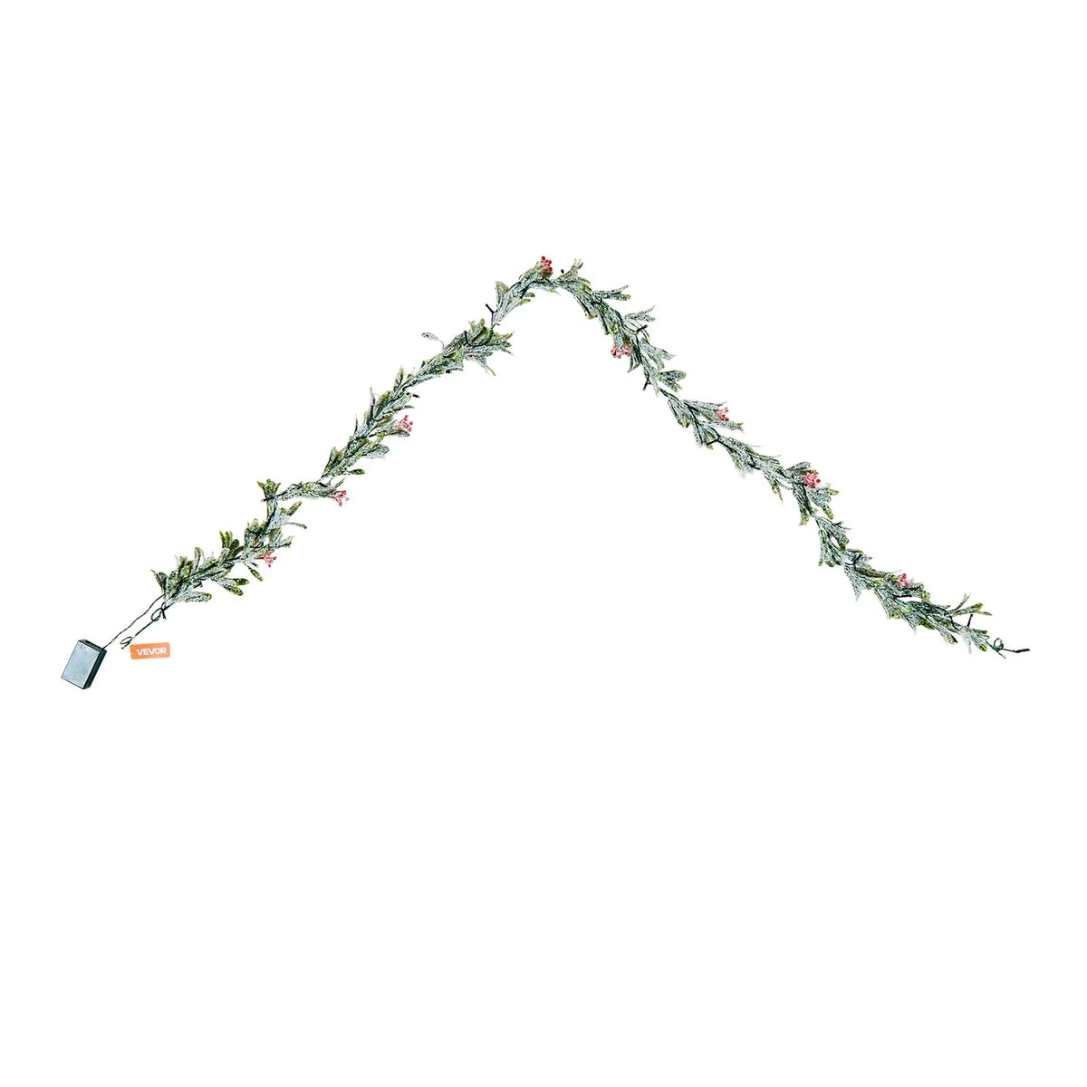VEVOR 6.6-Ft Christmas Garland with 20 LED Lights, Artificial Greenery with Olive Leaves, Vines and Red Berries for Mantel and Fireplace
