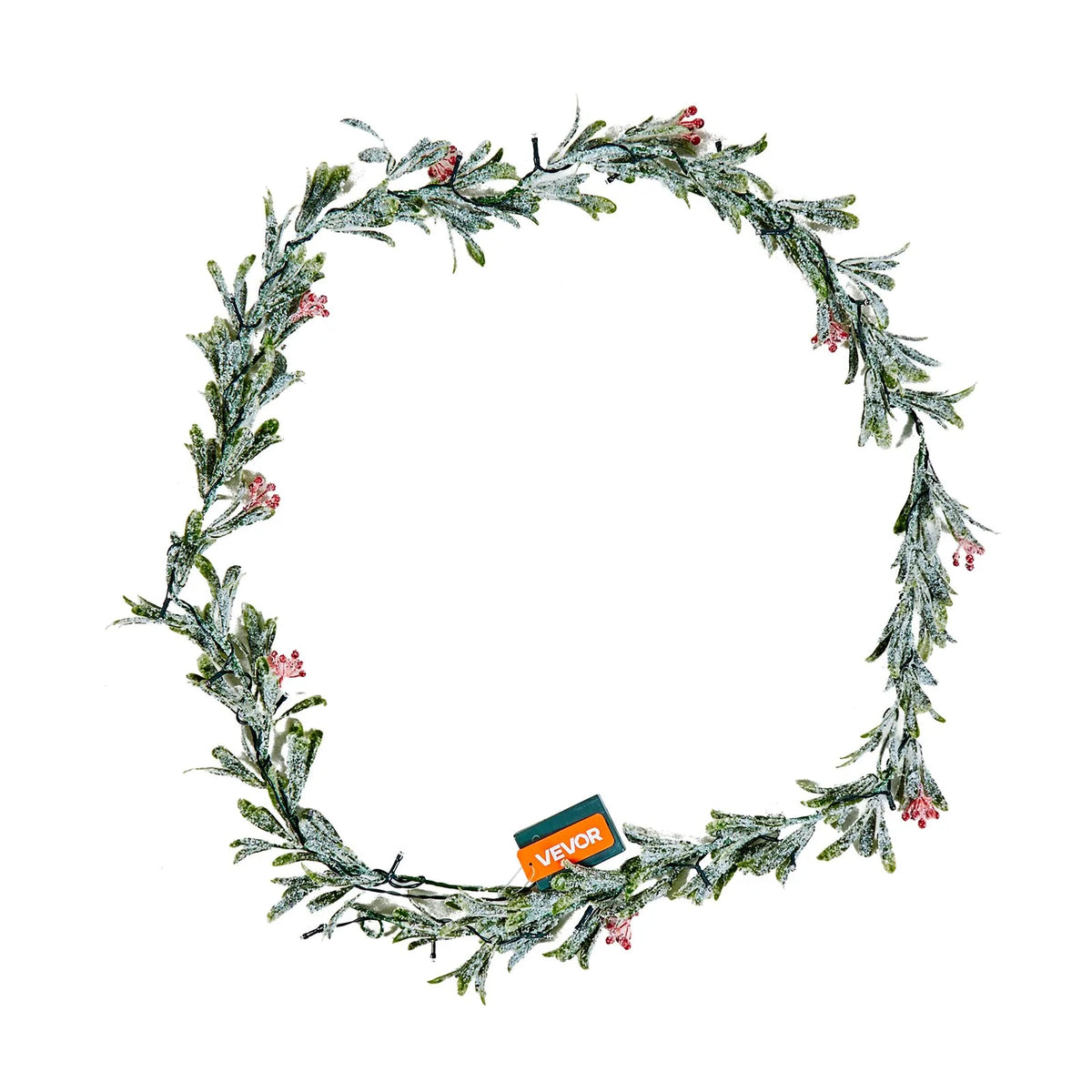 VEVOR 6.6-Ft Christmas Garland with 20 LED Lights, Artificial Greenery with Olive Leaves, Vines and Red Berries for Mantel and Fireplace