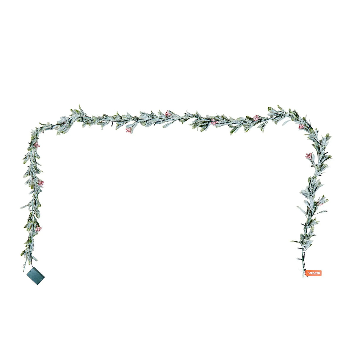 VEVOR 9-Ft Christmas Garland with 30 LED Lights, Artificial Greenery with Olive Leaves, Vines and Red Berries for Mantel and Fireplace