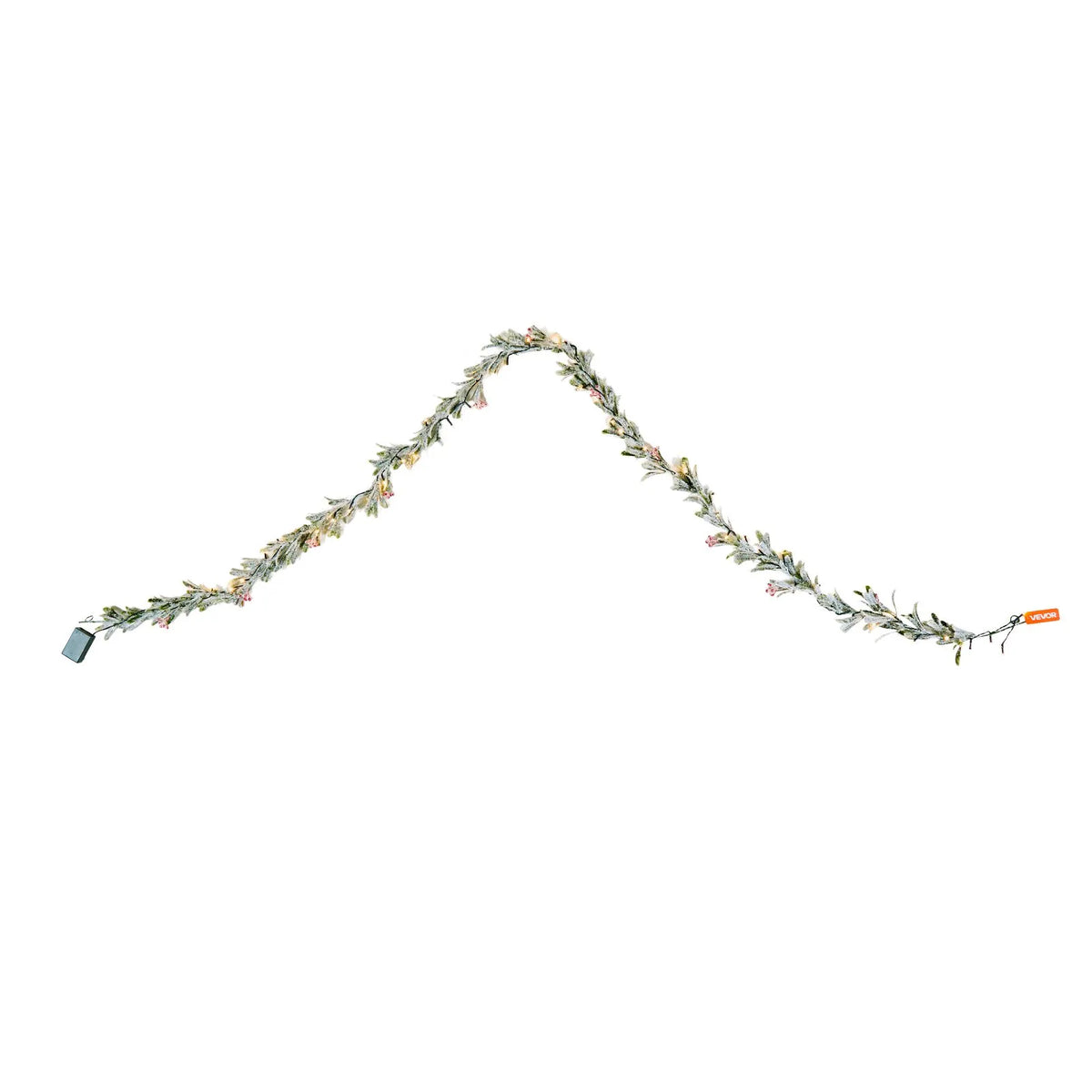VEVOR 9-Ft Christmas Garland with 30 LED Lights, Artificial Greenery with Olive Leaves, Vines and Red Berries for Mantel and Fireplace
