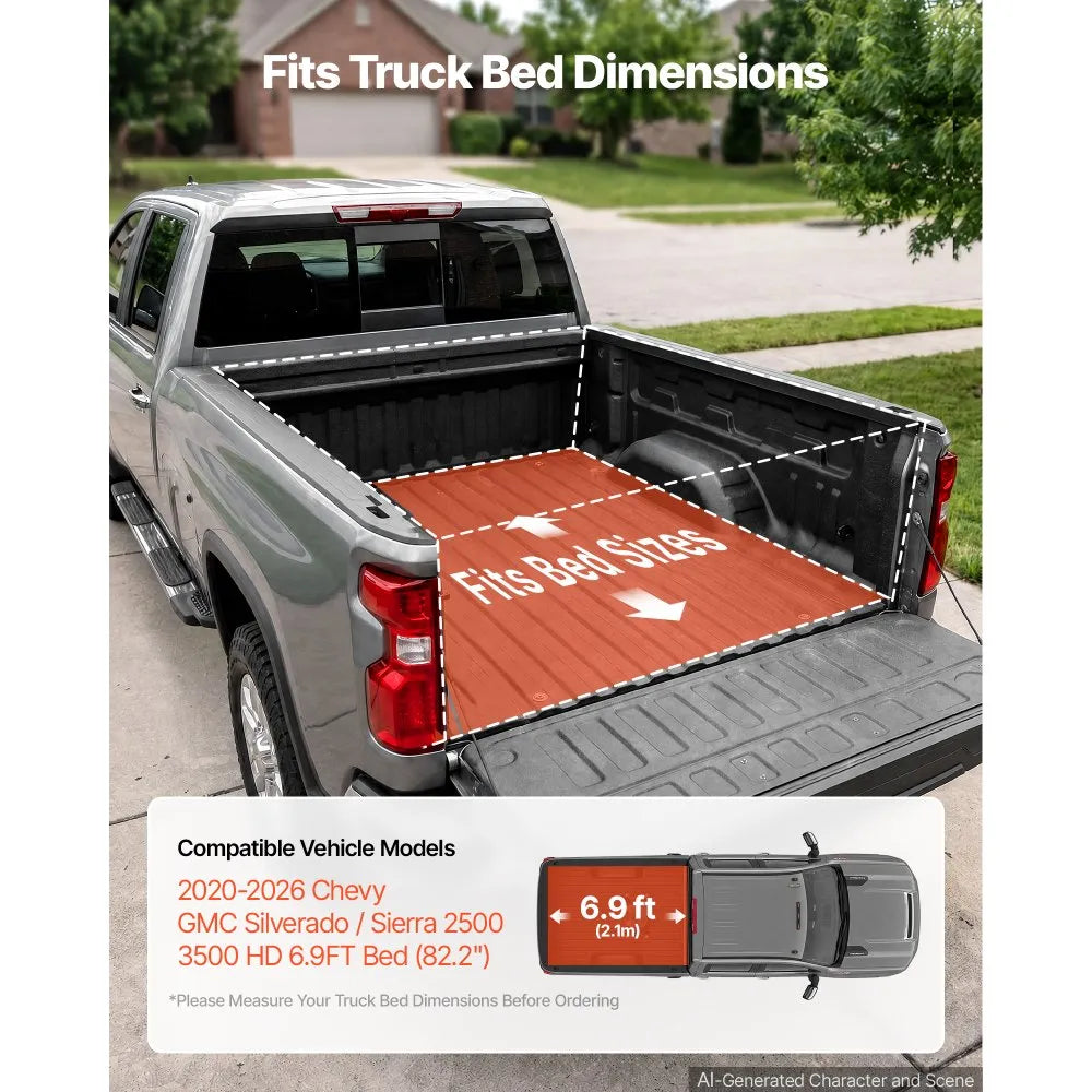 6.9 ft Retractable Hard Tonneau Cover for Chevy/GMC Silverado & Sierra 2500/3500HD – Waterproof Aluminum Truck Bed Cover