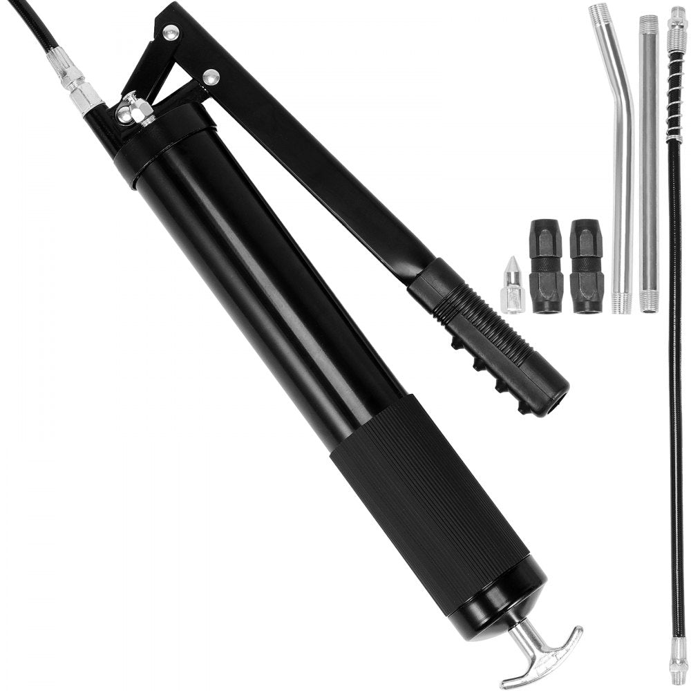 VEVOR Grease Gun, 10000 PSI Max. Working Pressure, 20 OZ / 600 CC Capacity Heavy Duty Lever Action Grease Gun Kit, Includes 18.5 Inch Flexible Hose, 2 Black Flat Couplers, and 1 Straight Metal Pipes 
